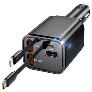 69W Fast Charging USB C Car Charger, 4-in-1 Retractable Phone Charger
